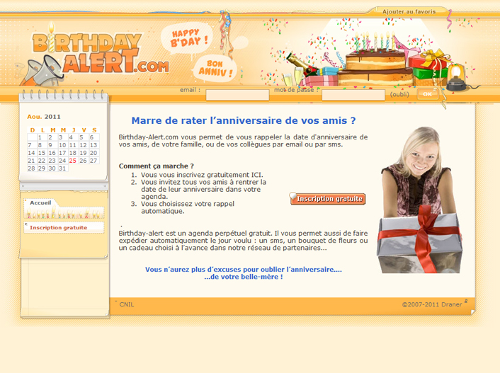 creation Création site d'anniversaire >> Birthday Alerte